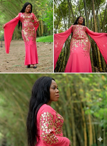 Maxi Dress Manche Évasée- Paillettes