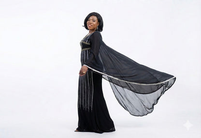 Maxi Dress Manche Évasée- Strass