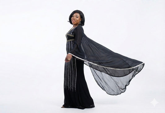 Maxi Dress Manche Évasée- Strass